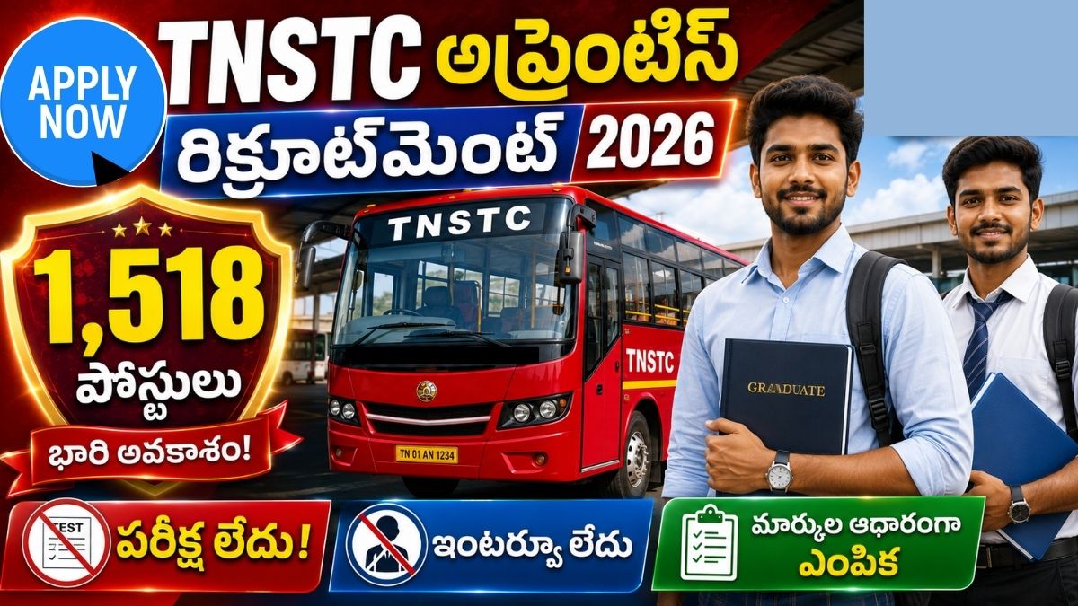 TNSTC అప్రెంటిస్ రిక్రూట్మెంట్ 1518 పోస్టులు దరఖాస్తుల ప్రారంభం - ఇప్పుడే దరఖాస్తు చేసుకోండి!